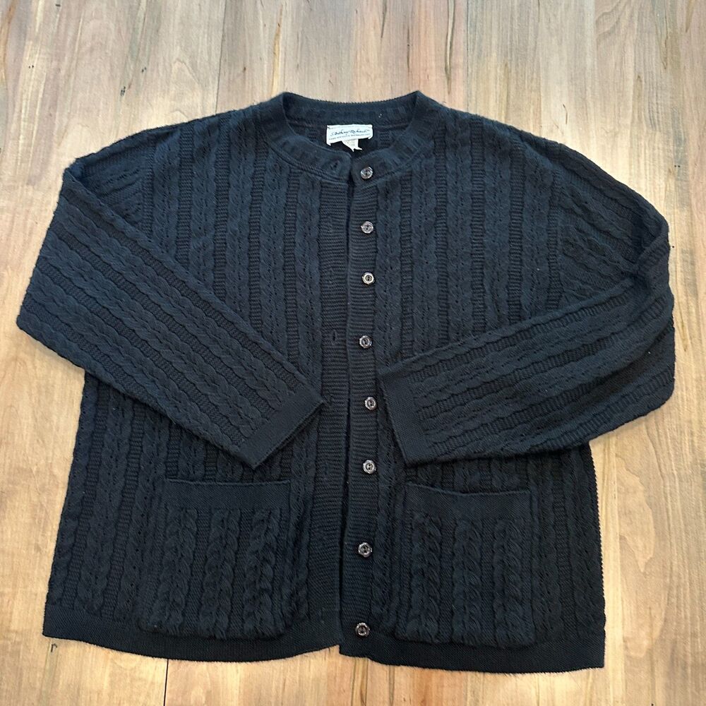 Anthony Richards Black Cable Knit Button Front Cardigan Sweater Size 1X
